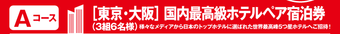 【Aコース】［東京・大阪］国内最高級ホテルペア宿泊券（3組6名様） 様々なメディアから日本のトップホテルに選ばれた世界最高峰5つ星ホテルへご招待！